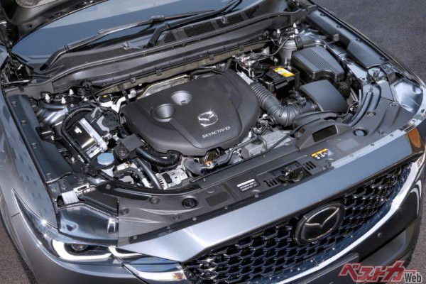 CX-5に搭載されるクリーンディーゼルエンジン。最高出力200㎰/4000rpm、最大トルク45.9kgm/2000rpmを発揮する
